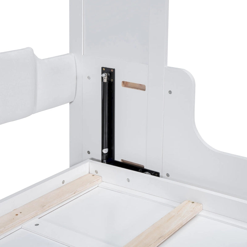 Letto a scomparsa Queen bianco/grigio/espresso con cuscino, letto a parete pieghevole per 1 persona, MDF e compensato