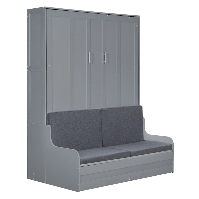 Letto a scomparsa Queen bianco/grigio/espresso con cuscino, letto a parete pieghevole per 1 persona, MDF e compensato
