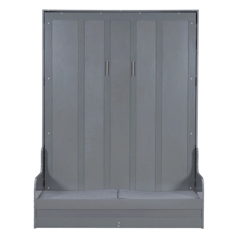 Letto a scomparsa Queen bianco/grigio/espresso con cuscino, letto a parete pieghevole per 1 persona, MDF e compensato
