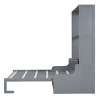 Letto a scomparsa Queen bianco/grigio/espresso con cuscino, letto a parete pieghevole per 1 persona, MDF e compensato