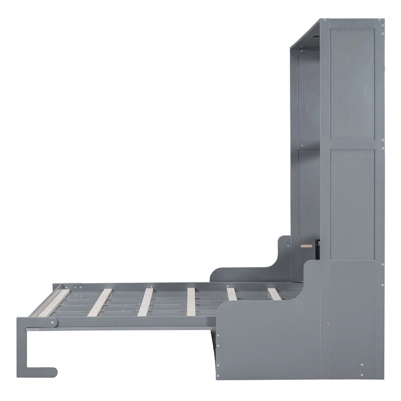 Letto a scomparsa Queen bianco/grigio/espresso con cuscino, letto a parete pieghevole per 1 persona, MDF e compensato