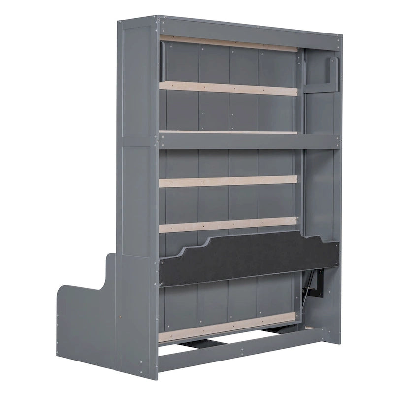 Letto a scomparsa Queen bianco/grigio/espresso con cuscino, letto a parete pieghevole per 1 persona, MDF e compensato