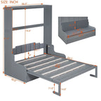 Letto a scomparsa Queen bianco/grigio/espresso con cuscino, letto a parete pieghevole per 1 persona, MDF e compensato