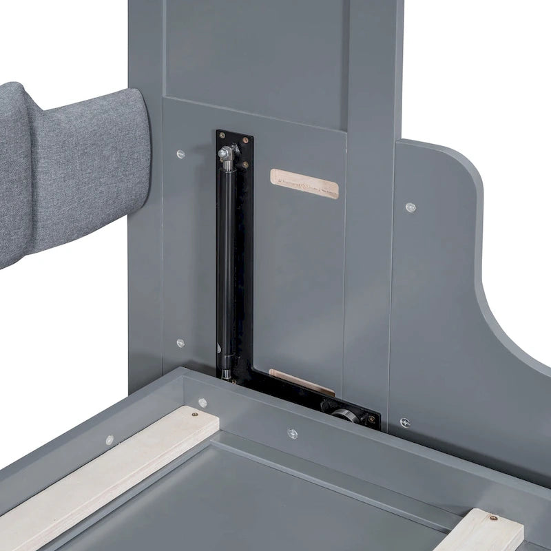 Letto a scomparsa Queen bianco/grigio/espresso con cuscino, letto a parete pieghevole per 1 persona, MDF e compensato