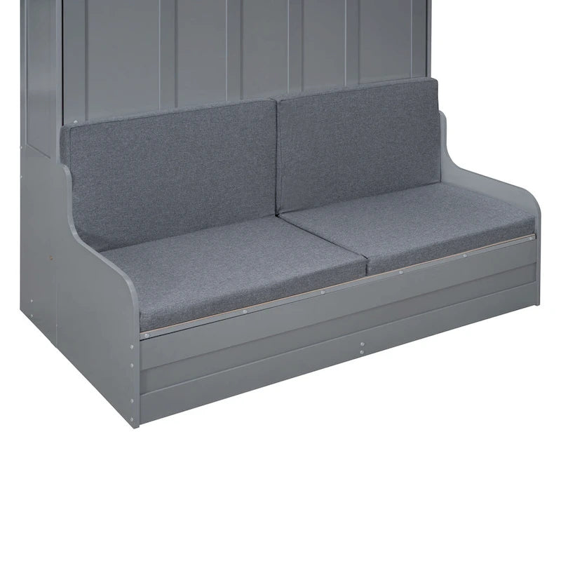 Letto a scomparsa Queen bianco/grigio/espresso con cuscino, letto a parete pieghevole per 1 persona, MDF e compensato