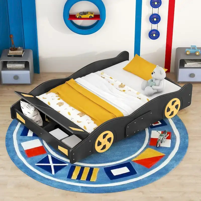 Letto a Piattaforma per Auto da Corsa di Grandi Dimensioni (1 Posto) in Nero/Blu Scuro con Vano Anteriore