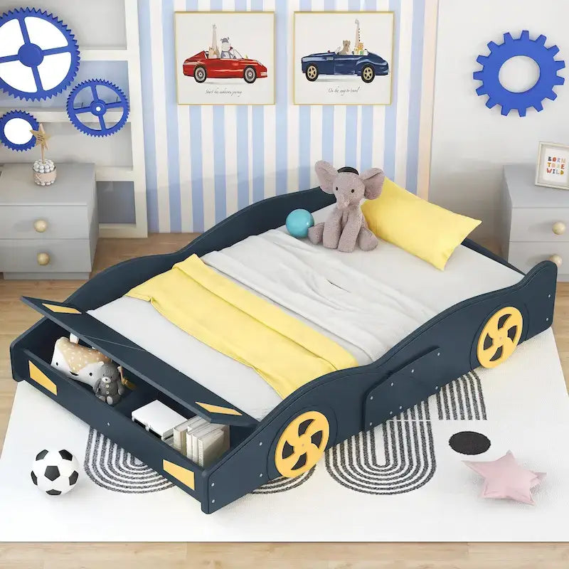 Letto a Piattaforma per Auto da Corsa di Grandi Dimensioni (1 Posto) in Nero/Blu Scuro con Vano Anteriore