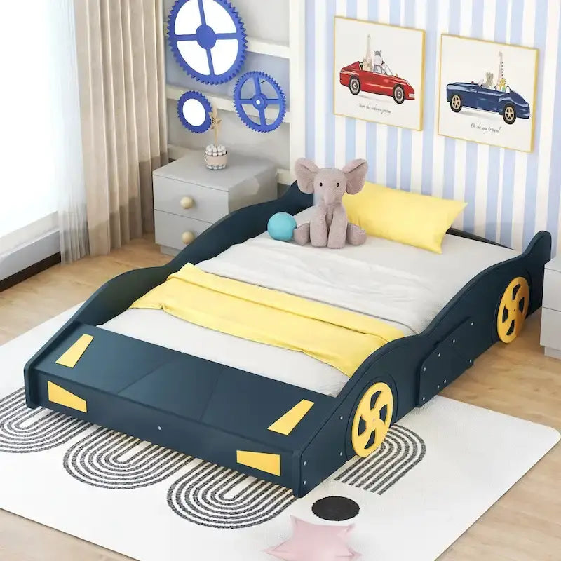 Letto a Piattaforma per Auto da Corsa di Grandi Dimensioni (1 Posto) in Nero/Blu Scuro con Vano Anteriore