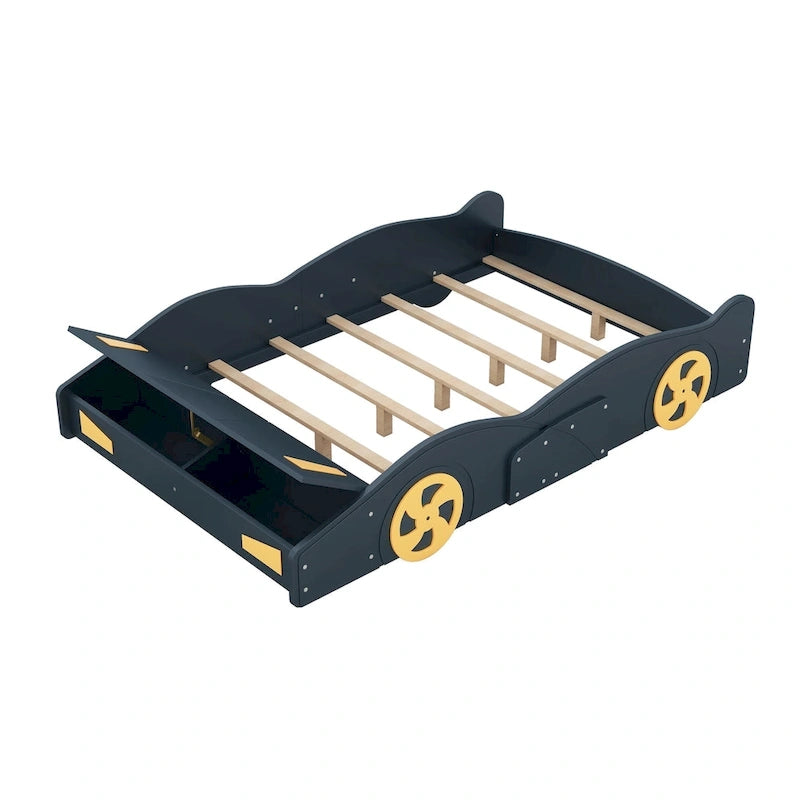 Letto a Piattaforma per Auto da Corsa di Grandi Dimensioni (1 Posto) in Nero/Blu Scuro con Vano Anteriore