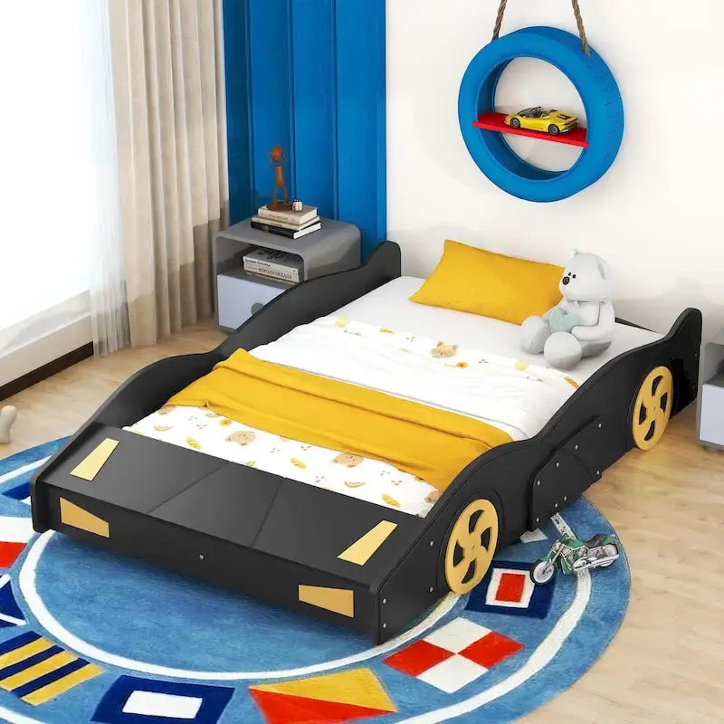 Letto a Piattaforma per Auto da Corsa di Grandi Dimensioni (1 Posto) in Nero/Blu Scuro con Vano Anteriore
