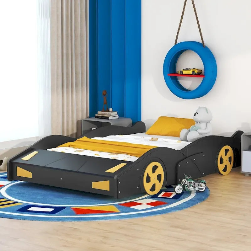 Letto a Piattaforma per Auto da Corsa di Grandi Dimensioni (1 Posto) in Nero/Blu Scuro con Vano Anteriore