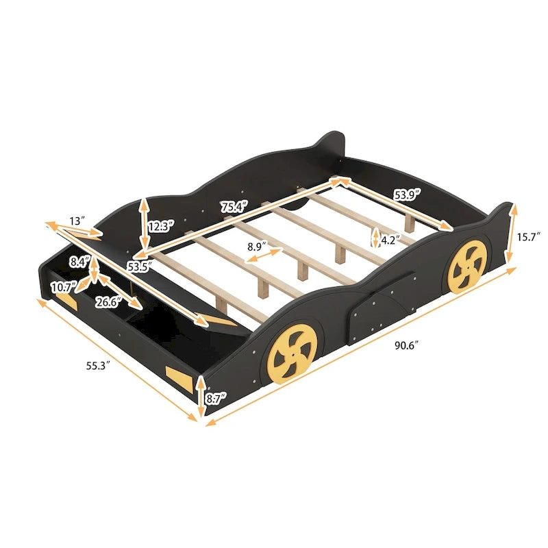 Letto a Piattaforma per Auto da Corsa di Grandi Dimensioni (1 Posto) in Nero/Blu Scuro con Vano Anteriore