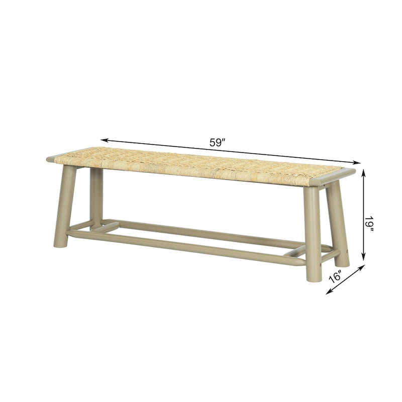 Panca in legno massello e rattan stile rustico moderno - Panca multifunzionale da 150 cm per interni ed esterni coperti