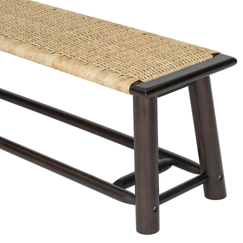 Panca in legno massello e rattan stile rustico moderno - Panca multifunzionale da 150 cm per interni ed esterni coperti
