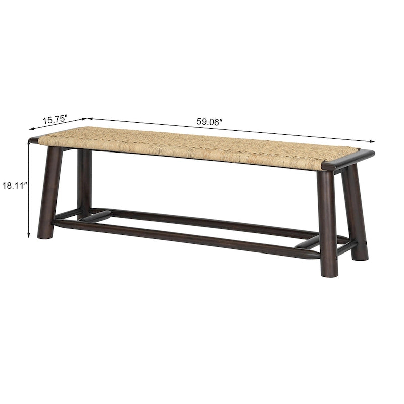 Panca in legno massello e rattan stile rustico moderno - Panca multifunzionale da 150 cm per interni ed esterni coperti