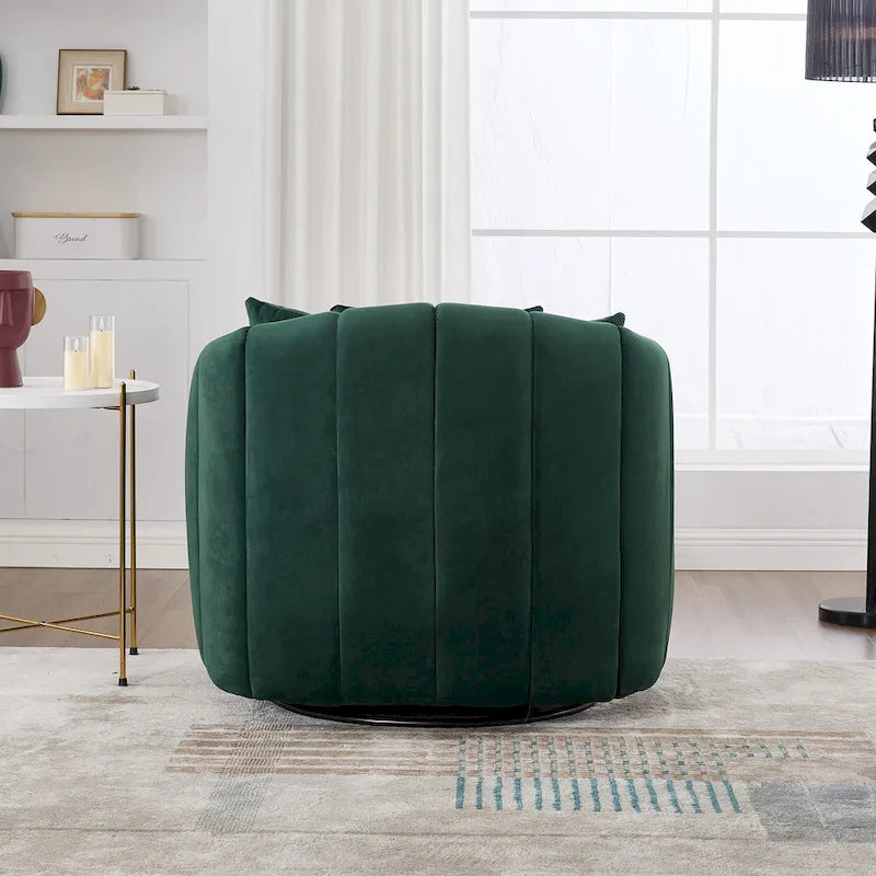 Poltrona a botte accentata girevole oversize a 360° e divanetto accogliente con 3 cuscini, poltrona club a forma di zucca trapuntata in velluto