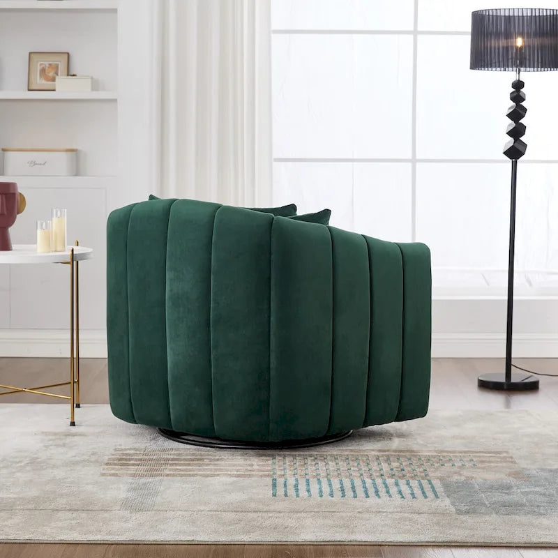 Poltrona a botte accentata girevole oversize a 360° e divanetto accogliente con 3 cuscini, poltrona club a forma di zucca trapuntata in velluto
