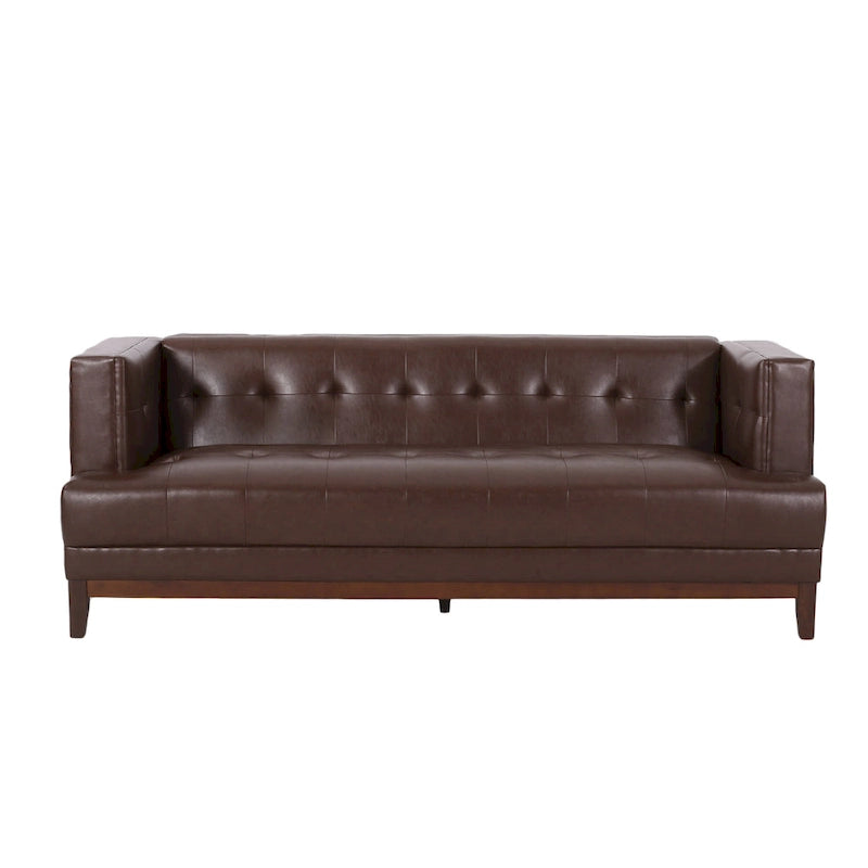 Divano Espresso a 3 Posti in Similpelle Capitonnè Stile Mid-Century, per 3 Persone