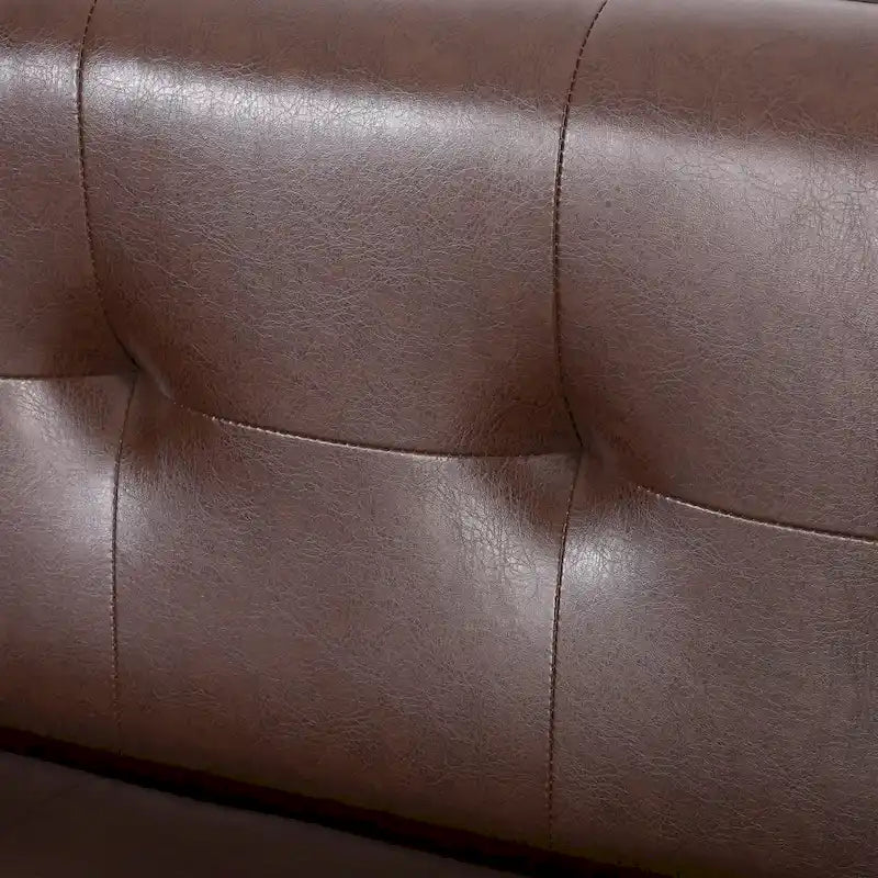 Divano Espresso a 3 Posti in Similpelle Capitonnè Stile Mid-Century, per 3 Persone