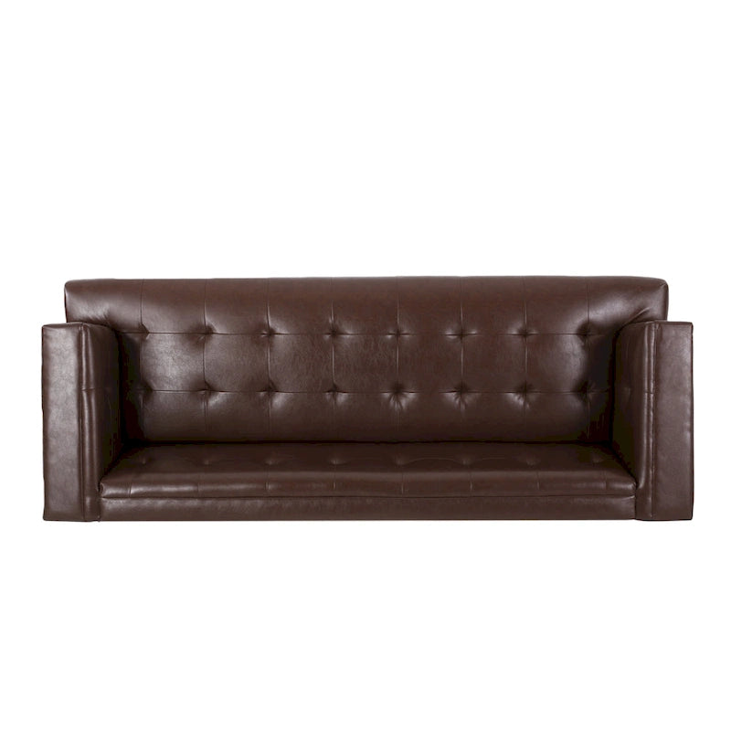 Divano Espresso a 3 Posti in Similpelle Capitonnè Stile Mid-Century, per 3 Persone