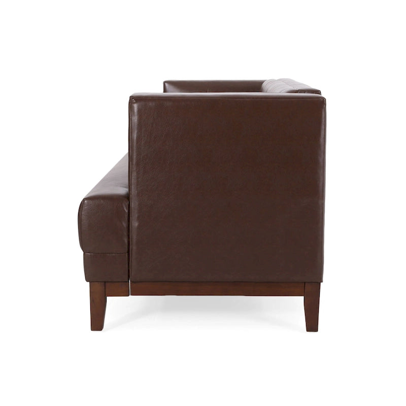 Divano Espresso a 3 Posti in Similpelle Capitonnè Stile Mid-Century, per 3 Persone