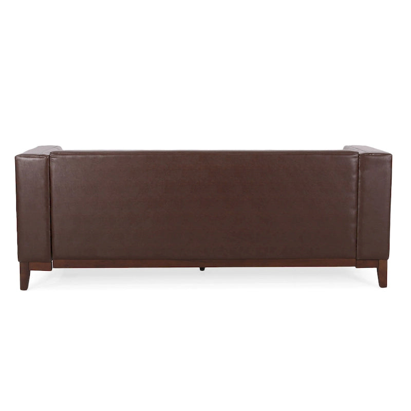 Divano Espresso a 3 Posti in Similpelle Capitonnè Stile Mid-Century, per 3 Persone