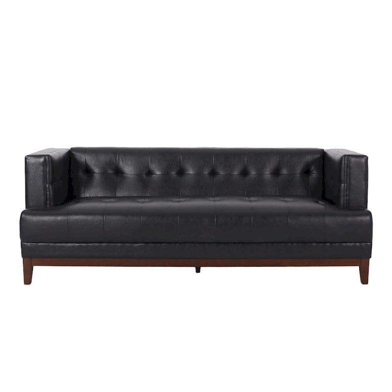 Divano Espresso a 3 Posti in Similpelle Capitonnè Stile Mid-Century, per 3 Persone