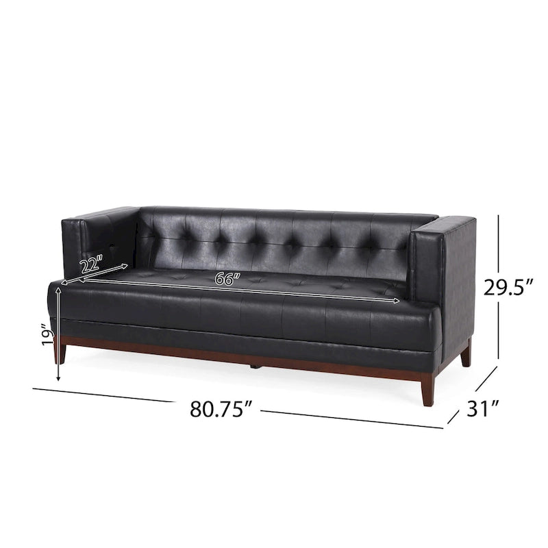 Divano Espresso a 3 Posti in Similpelle Capitonnè Stile Mid-Century, per 3 Persone