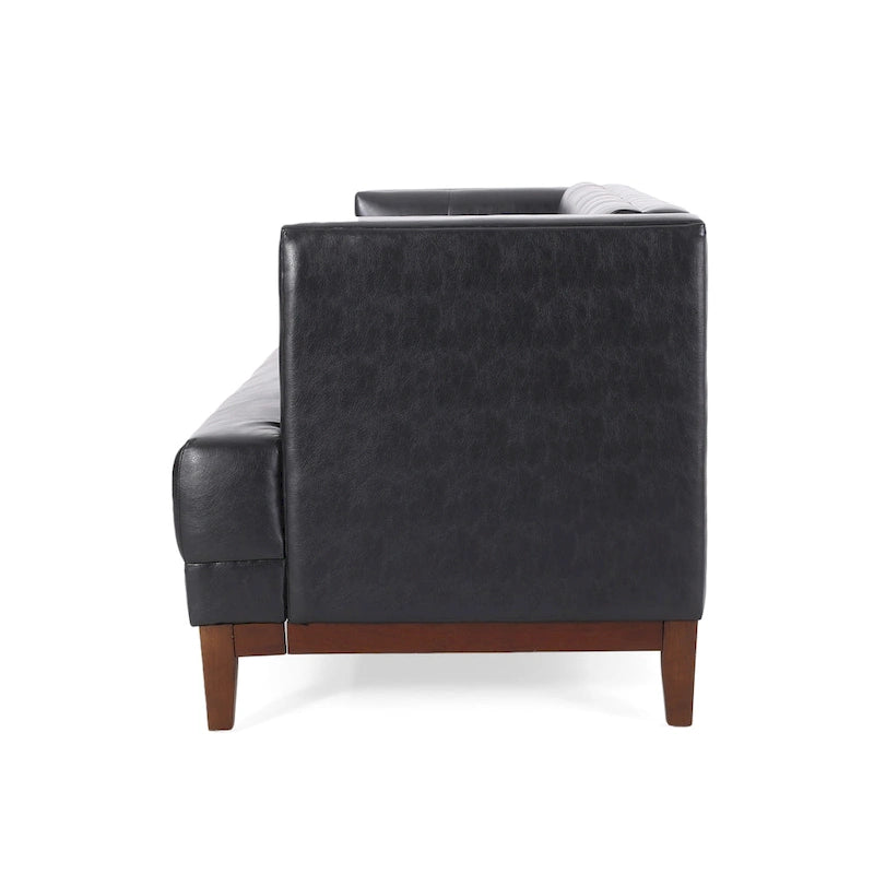 Divano Espresso a 3 Posti in Similpelle Capitonnè Stile Mid-Century, per 3 Persone