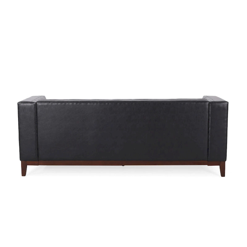 Divano Espresso a 3 Posti in Similpelle Capitonnè Stile Mid-Century, per 3 Persone