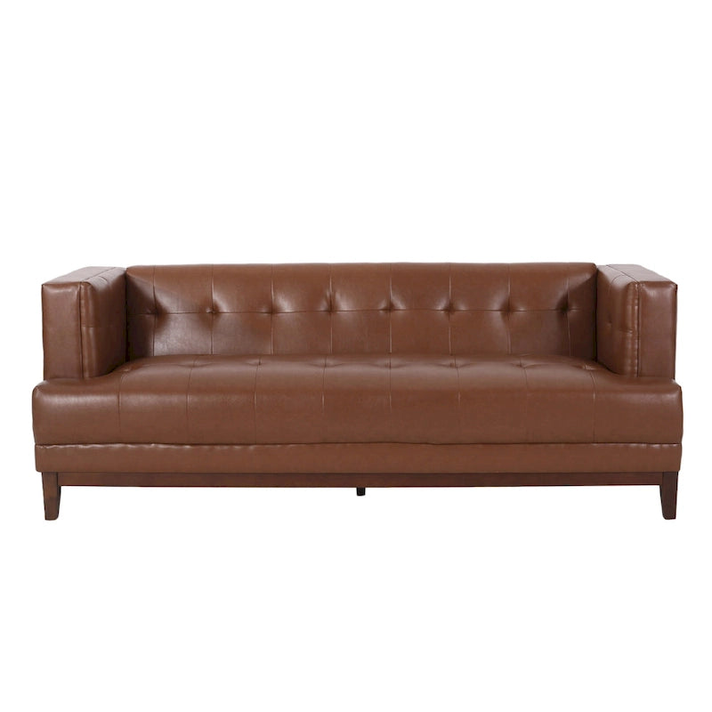Divano Espresso a 3 Posti in Similpelle Capitonnè Stile Mid-Century, per 3 Persone