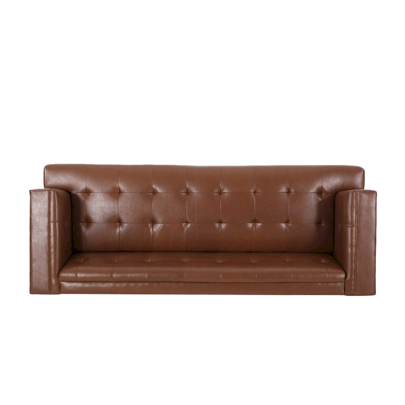 Divano Espresso a 3 Posti in Similpelle Capitonnè Stile Mid-Century, per 3 Persone