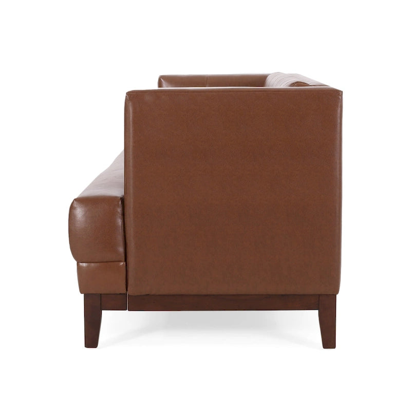 Divano Espresso a 3 Posti in Similpelle Capitonnè Stile Mid-Century, per 3 Persone