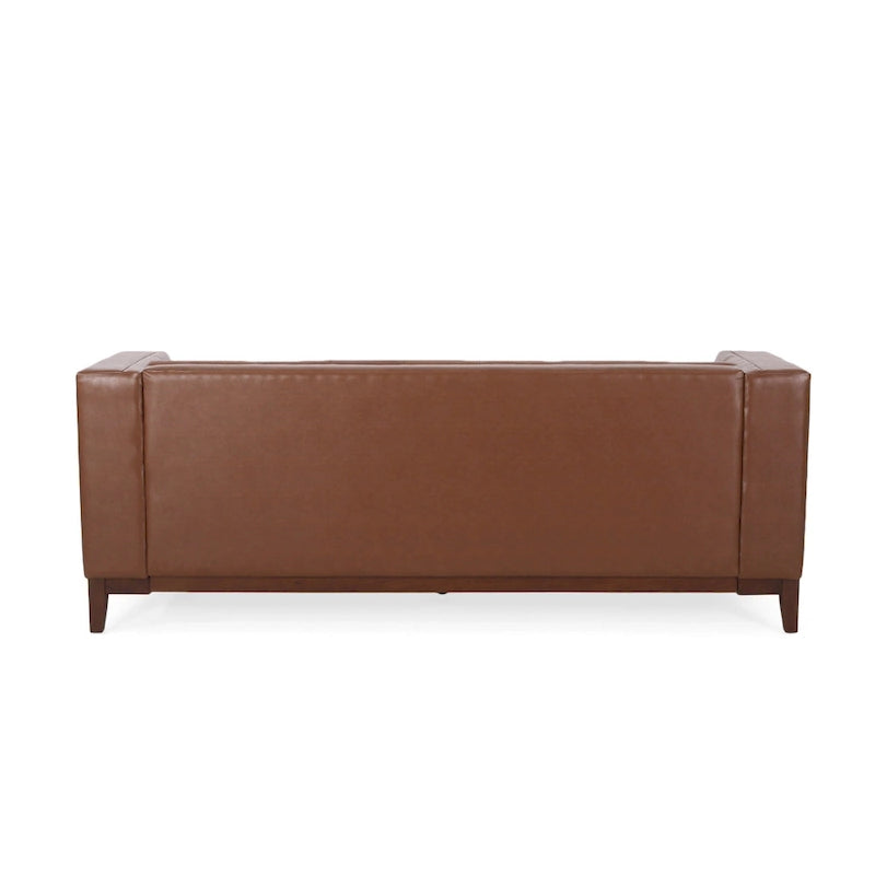 Divano Espresso a 3 Posti in Similpelle Capitonnè Stile Mid-Century, per 3 Persone
