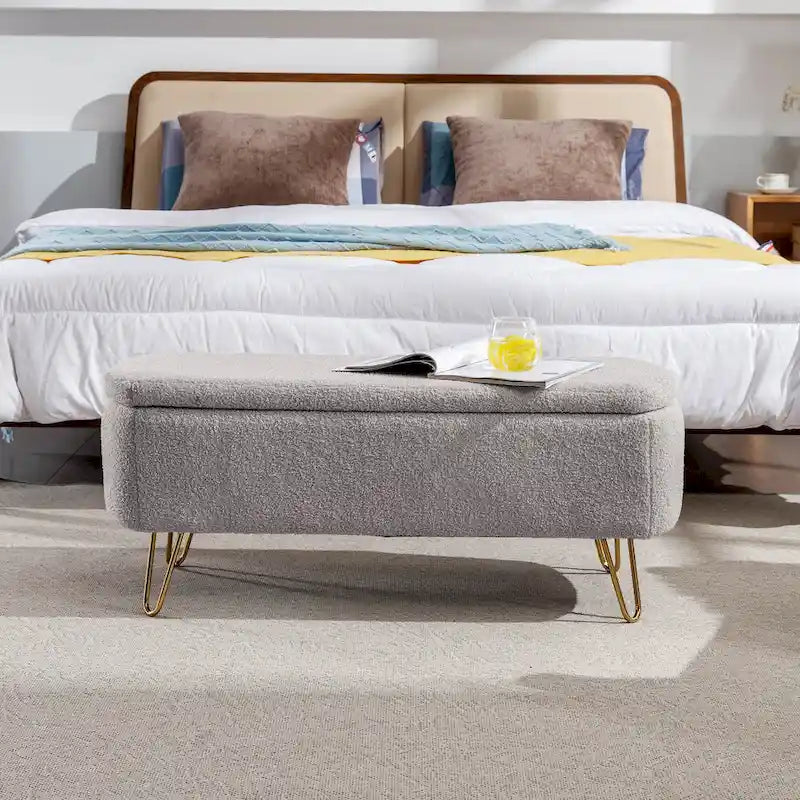 Panca da Ingresso Imbottita in Pelliccia Sintetica con Contenitore