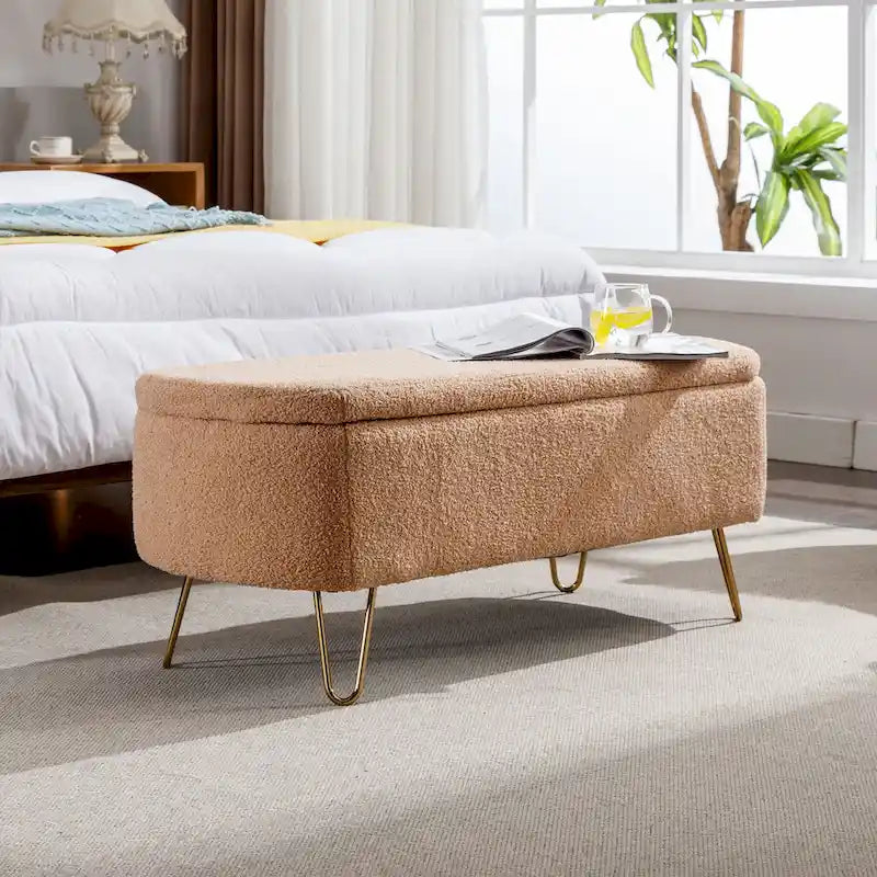 Panca da Ingresso Imbottita in Pelliccia Sintetica con Contenitore