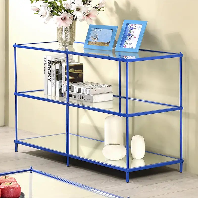Tavolino da divano da 106 cm (42") rosso/blu/champagne, stile contemporaneo a 2 ripiani in vetro
