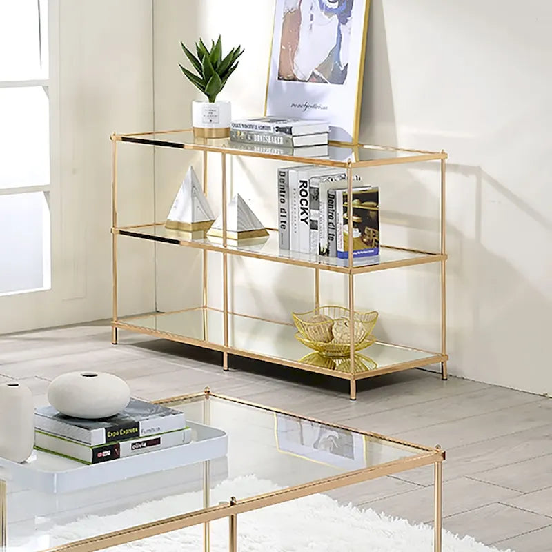 Tavolino da divano da 106 cm (42") rosso/blu/champagne, stile contemporaneo a 2 ripiani in vetro