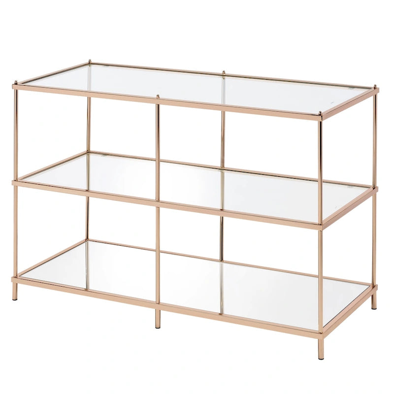 Tavolino da divano da 106 cm (42") rosso/blu/champagne, stile contemporaneo a 2 ripiani in vetro