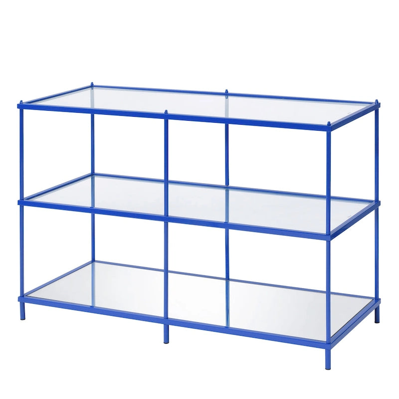 Tavolino da divano da 106 cm (42") rosso/blu/champagne, stile contemporaneo a 2 ripiani in vetro