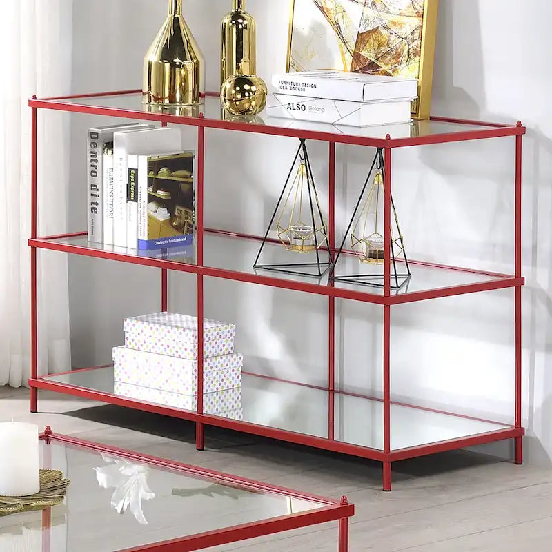 Tavolino da divano da 106 cm (42") rosso/blu/champagne, stile contemporaneo a 2 ripiani in vetro