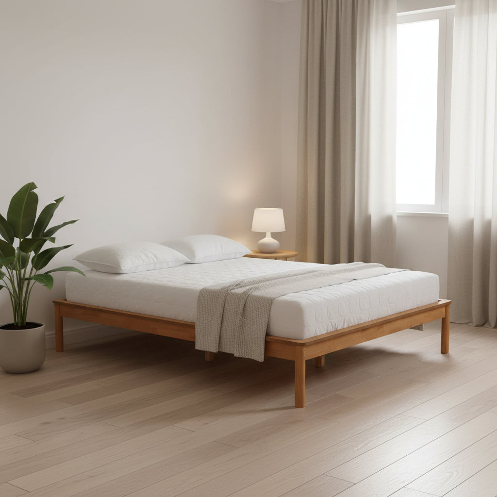 Efren Letto Matrimoniale in Legno Rovere Miele Finitura Mid-Century Modern