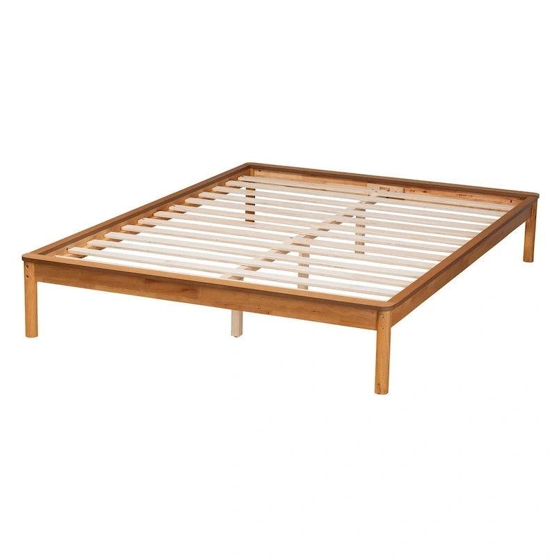 Efren Letto Matrimoniale in Legno Rovere Miele Finitura Mid-Century Modern