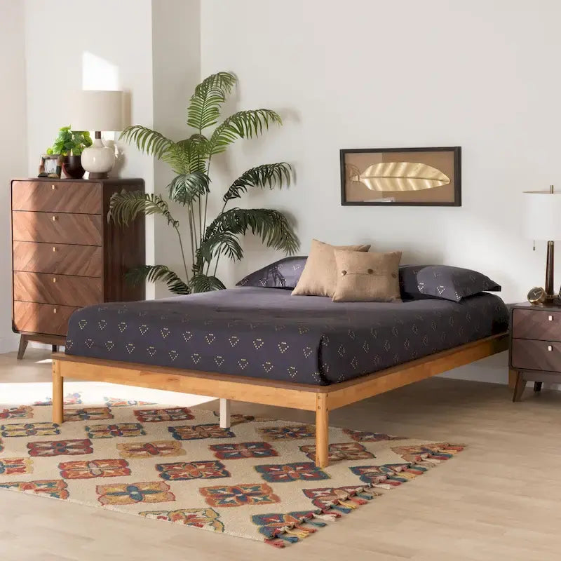 Efren Letto Matrimoniale in Legno Rovere Miele Finitura Mid-Century Modern