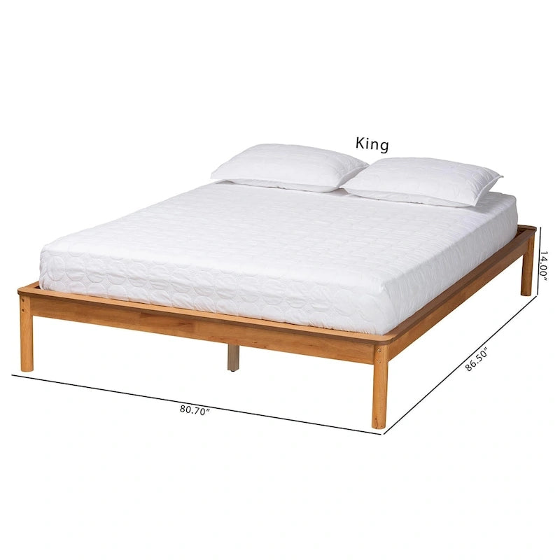 Efren Letto Matrimoniale in Legno Rovere Miele Finitura Mid-Century Modern