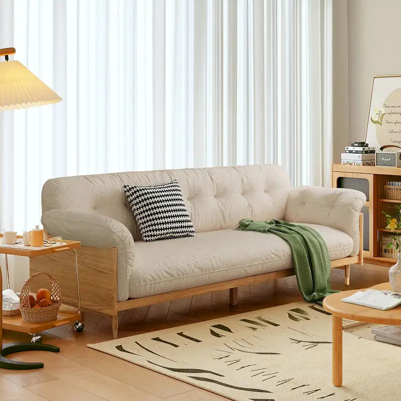 Divano 3 posti in lino di cotone beige/caffè, stile moderno, 3 posti a sedere