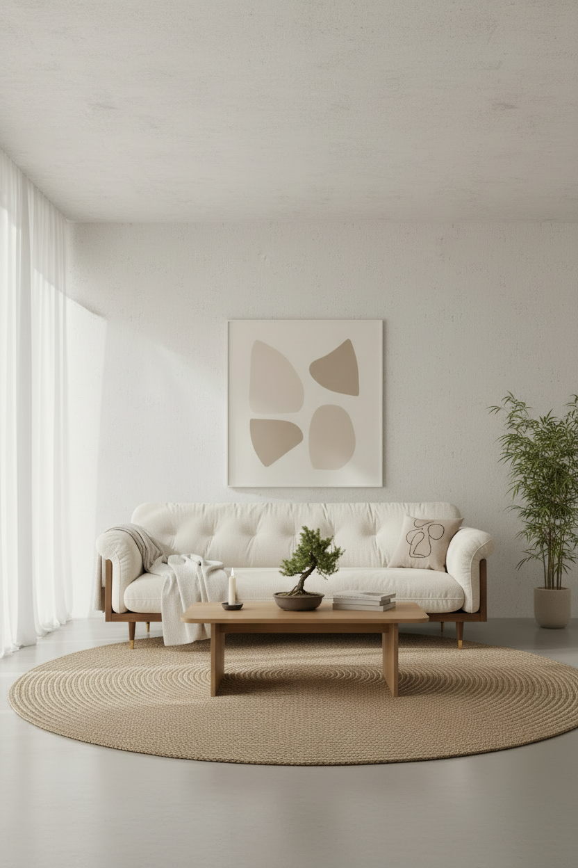 Divano 3 posti in lino di cotone beige/caffè, stile moderno, 3 posti a sedere