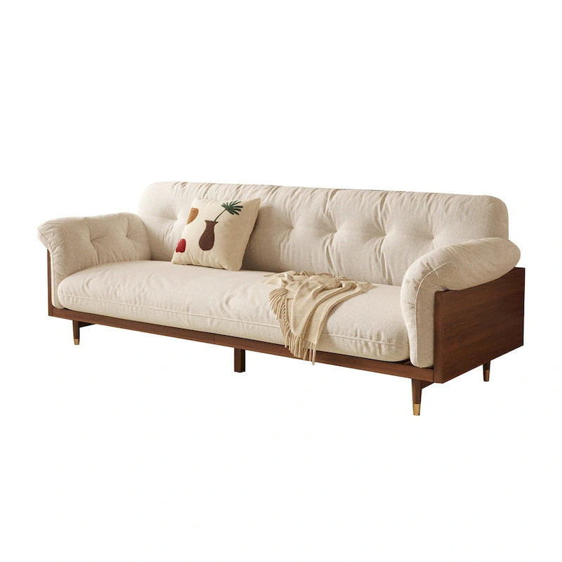 Divano 3 posti in lino di cotone beige/caffè, stile moderno, 3 posti a sedere