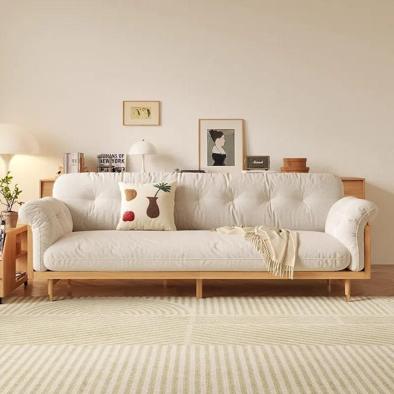 Divano 3 posti in lino di cotone beige/caffè, stile moderno, 3 posti a sedere