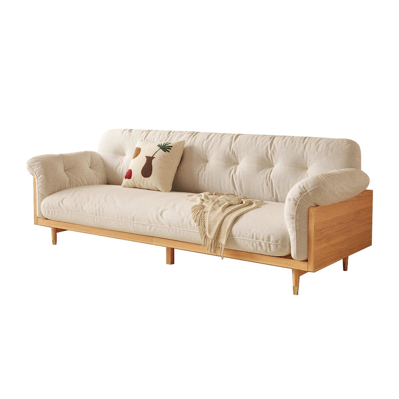 Divano 3 posti in lino di cotone beige/caffè, stile moderno, 3 posti a sedere